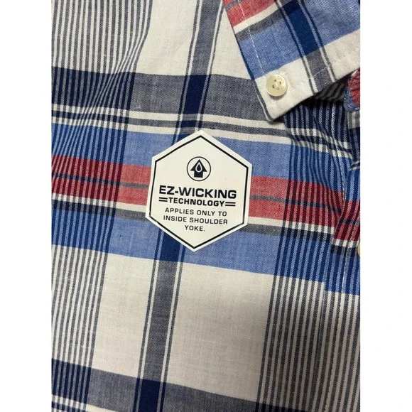 US Polo Assn Mens XS Short Sleeve Plaid Button Down Shirt Red White Blue Stretch - Picture 9 of 14